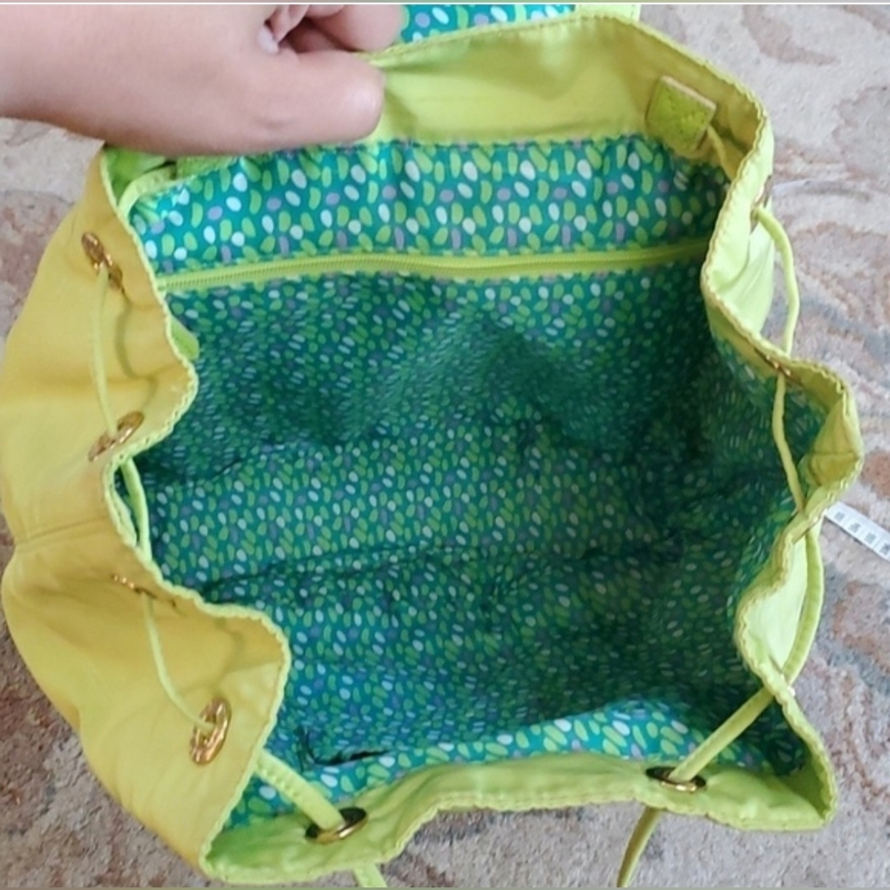 VERA BRADLEY Preppy Poly Drawstring Backpack- Citrine Faux Leather Trim - Picture 12 of 12